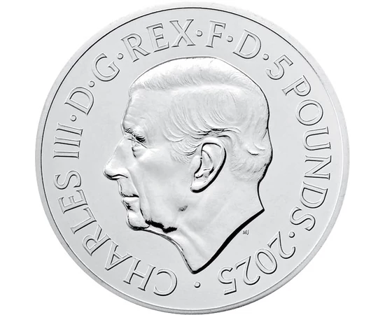5 lire Charles al III-lea val.nom.  cupru nichel 2828 g Marea Britanie 2025