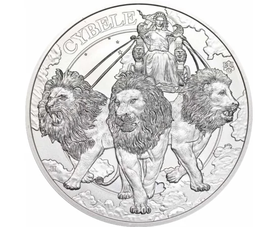 1 liră, Cybele, pe un car tras de lei, argint de 999/1000, 31,1 g, Insula Sfânta Elena, 2024