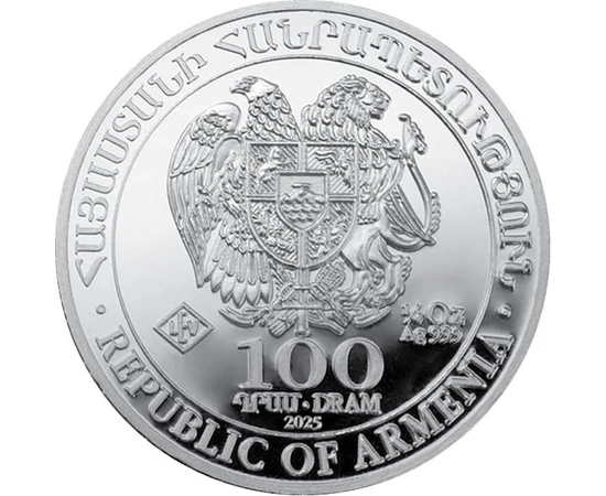 100 dram Stemă   fineţe argint de 999/1000 778 g Armenia 2025