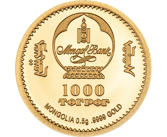 1000 togrog Stemă  fineţe aur de 9999/1000 05 g Mongolia 2026