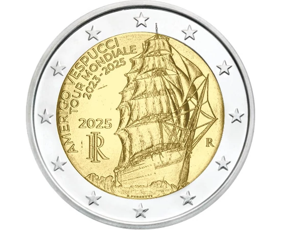 2 euro, Valierul Amerigo Vespucci, , cupru, nichel, 8,52 g, Italia, 2025