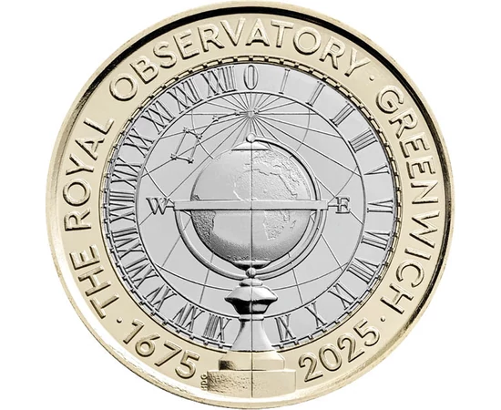 2 lire, Glob pământesc, cadran solar, , cupru, nichel, 12 g, Marea Britanie, 2025