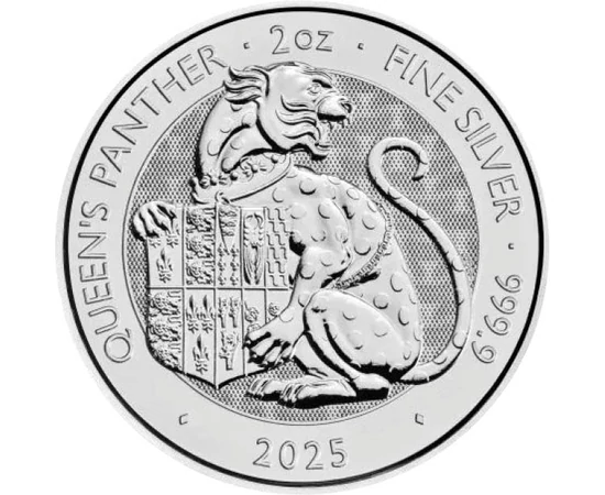 5 lire, Pantera cu stemă, , fineţe, argint de 999,9/1000, 62,2 g, Marea Britanie, 2025