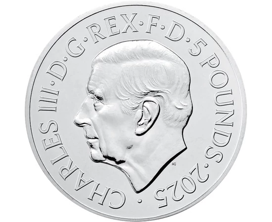 5 lire Charles al III-lea val. nominală cupru nichel 2828 g Marea Britanie 2025