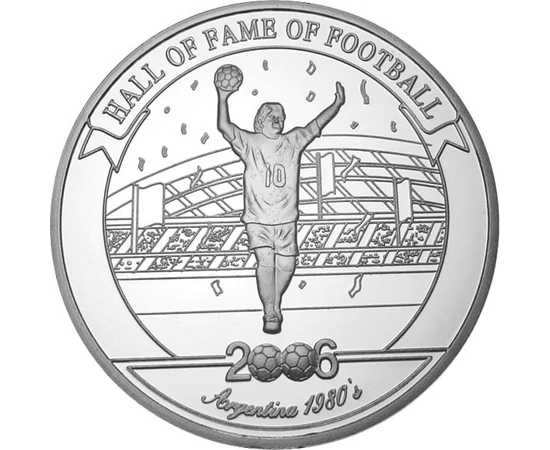 2000 şilingi, Diego Maradona, Argentina 1980', argint de 350/1000, 27 g, Uganda, 2006