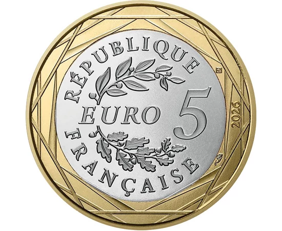 5 euro Coroană de stejar laurifoliu val.nom. cupru nichel 117 g Franţa 2026