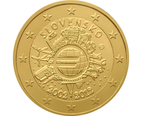  2 euro, Jubileu, placată cu aur,2012, Slovacia