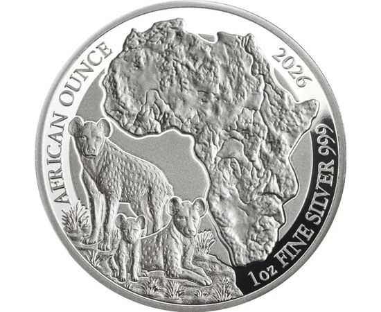 50 franci, Africa, trei hiene, , argint de 999/1000, 31,1 g, Ruanda, 2026