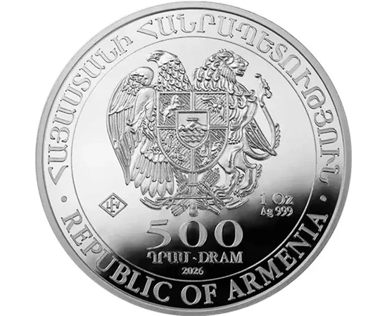 500 dram Stemă   fineţe argint de 999/1000 311 g Armenia 2026