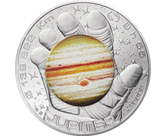 10 euro, Jupiter pe mănuşii astronautului, , argint de 333/1000, 13 g, Franţa, 2025