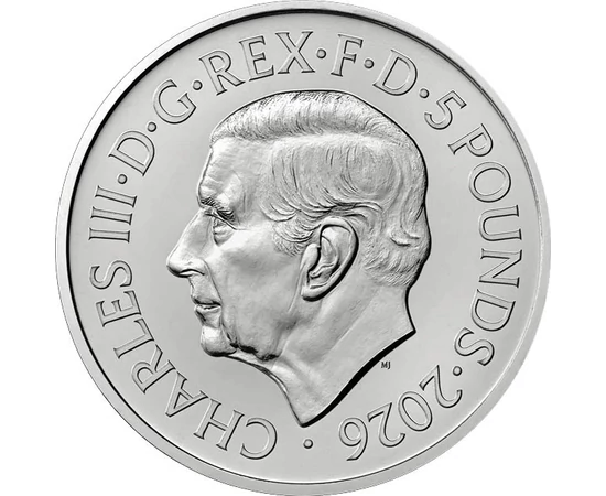 5 lire Charles al III-lea val.nominală  cupru nichel 2828 g Marea Britanie 2026