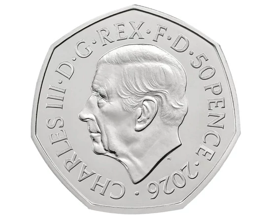 0,5 lire Charles al III-lea cupru nichel 8 g Marea Britanie 2026