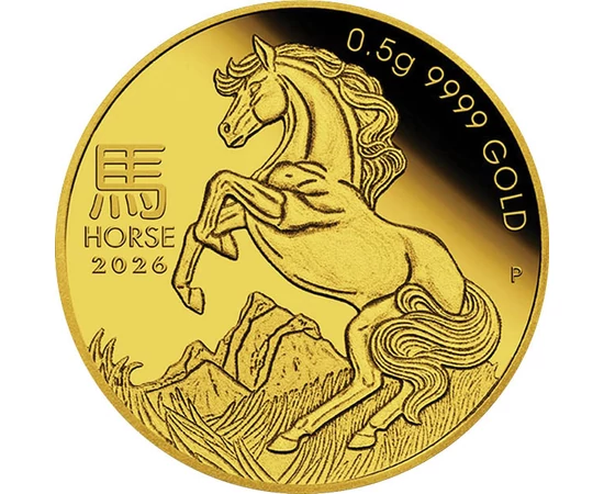 2 dolari, Calul cabrat, , fineţe, aur de 999,9/1000, 0,5 g, Australia, 2026