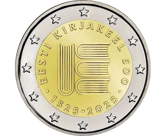 2 euro, Patru cărţi stilizate formând litera E, cupru, nichel, 8,52 g, Estonia, 2025