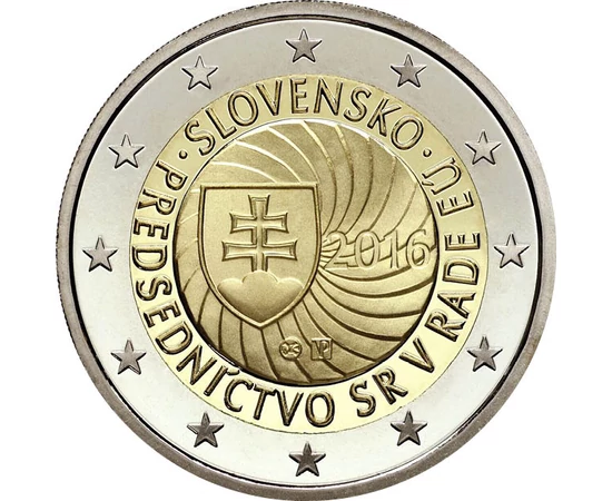 2 euro, Stemă înconjurat de cele 12 stele ale UE, cupru, nichel, 8,52 g, Slovacia, 2016