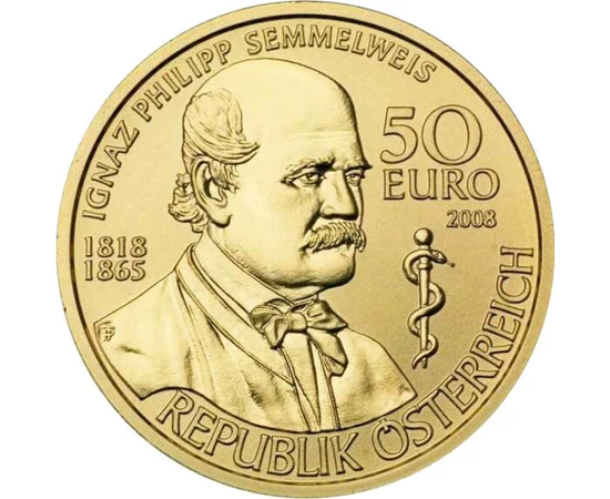 50 euro, Ignaz Semmelweis, , , aur de 986/1000, 10,14 g, Austria, 2008