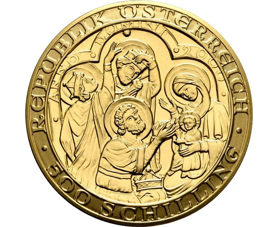 500 şilingi Madona cu Pruncul şi magiival. nominală aur de 986/1000 1014 g Austria 2000