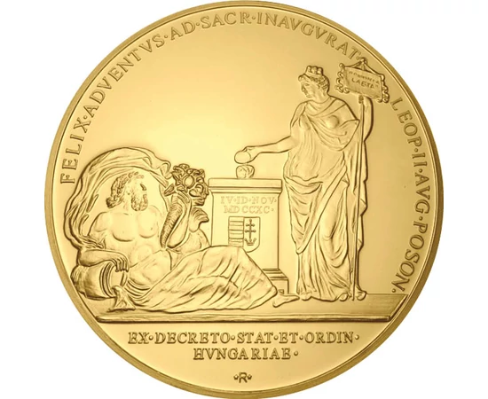 medalie placată cu aur replică Ferdinand al IV-leaMaria Carolina Luisa cupru nichel placat cu aur 35 g Imperiul Austriac piesa originală: 1790 eredeti érme: 1790