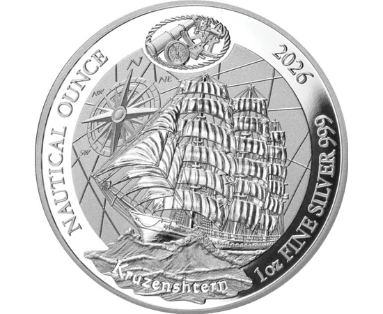 50 franci, Nava Kruzenshtern, busolă, , argint de 999/1000, 31,1 g, Ruanda, 2026