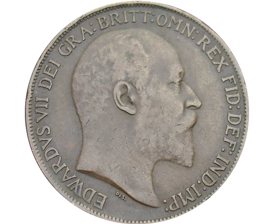1 penny, Britannia cu scut, val. nominală, , bronz, 9,45 g, Marea Britanie, 1902-1910