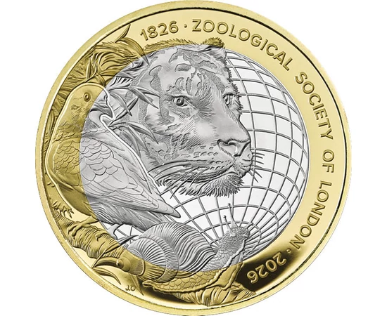 2 lire, Globul pământesc, tigru, porumbel, melc, cupru, nichel, 12 g, Marea Britanie, 2026