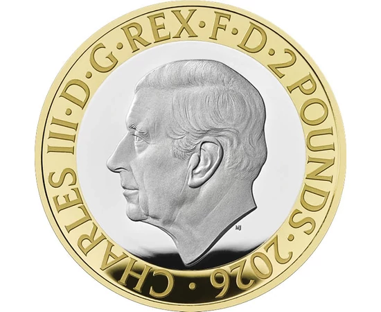 2 lire Charles al III-lea val. nom.  cupru nichel 12 g Marea Britanie 2026