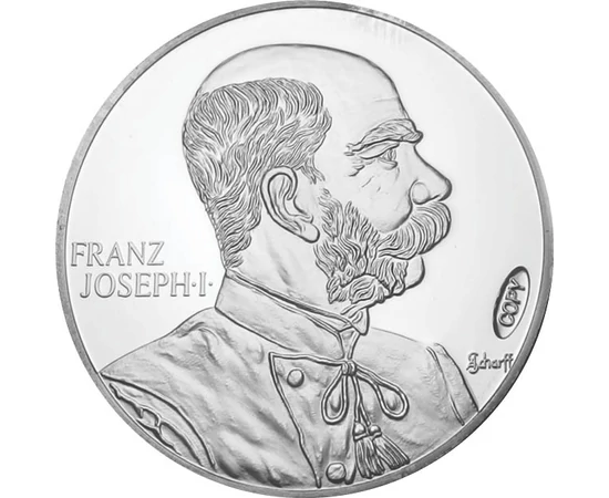 5 coroane, replică, Portretul lui Francisc Josif, aliaj de cupru, placat cu argint, 25,4 g, Monarhia Austro-Ungară, piesa originală: 1898