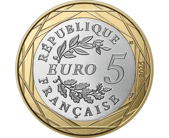 5 euro Coroană din stejar-laur val.nom.  cupru nichel 117 g Franţa 2026