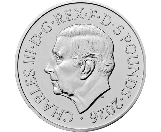 5 lire Charles al III-lea val. nom.  cupru nichel 2828 g Marea Britanie 2026