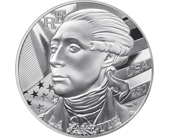 10 euro, La Fayette, steagul franco-american, argint de 999/1000, 22,2 g, Franţa, 2026