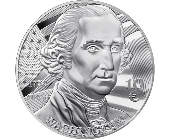 10 euro George Washington steag val.nom. argint de 999/1000 222 g Franţa 2026
