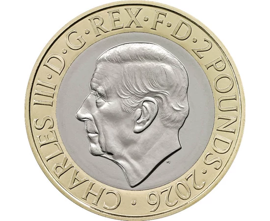 2 lire Charles al III-lea val. nom.  cupru nichel 12 g Marea Britanie 2026