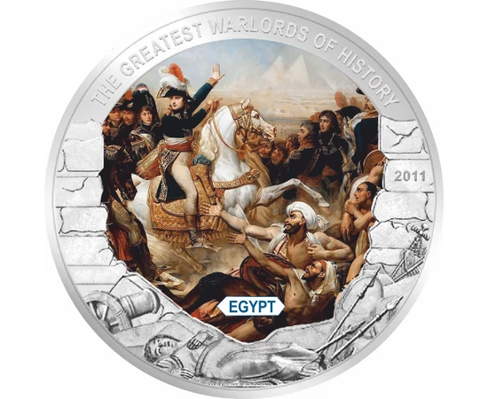 5 dolari  Bătăliile victorioase ale lui Napoleon  pictată  placată cu argint  Liberia  2011  În urmă cu 200 de ani  pe 5 mai 1821  împăratul Napoleon Bonaparte a murit în exil pe insula Sf. Elena. 