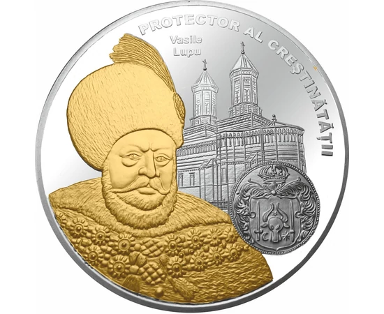 // medalie placată cu argint, Vasile Lupu, medalie placată cu aur, România, calitate proof, România,  // În cei 19 ani pe tronul Moldovei a înfiinţat la Iaşi Academia slavo-greco-latină, a modernizat sistemul judiciar, a fost un adevărat protector al orto
