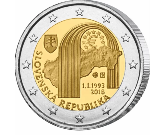  2 euro,Harta Slovaciei,stemă, 2018 Slovacia