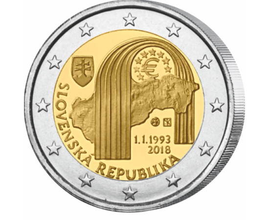  2 euro,Harta Slovaciei,stemă, 2018 Slovacia