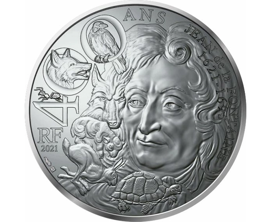 La Fontaine, tatăl fabulelor, 10 euro, argint, Franţa, 2021