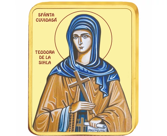 Sf. Cuvioasa Teodora de la Sihla - medalie icoană, pl. cu aur, România