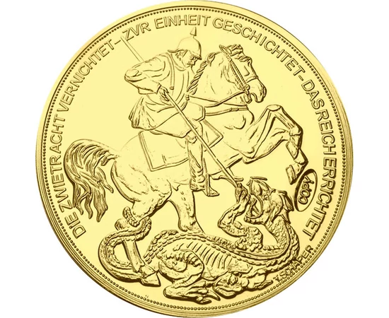 Sfântul Gheorghe - 10 ducat replică Bismarck, medalie placată cu aur