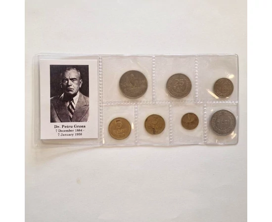 Petru Groza – 1,  3, 5, 10,  25, 50 bani,  5 lei România, 1952-1958