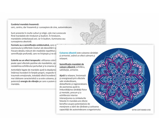 Cartelă specială cu descrierea şi semnificaţia mandalei