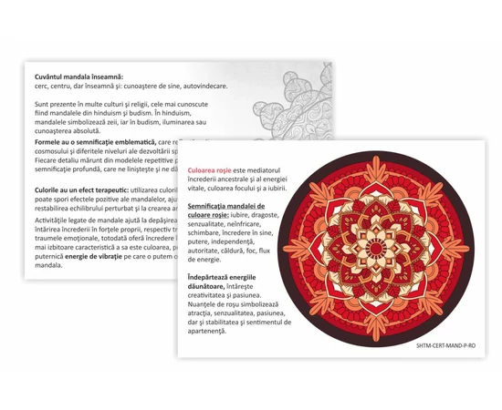 Cartelă specială cu descrierea şi semnificaţia mandalei