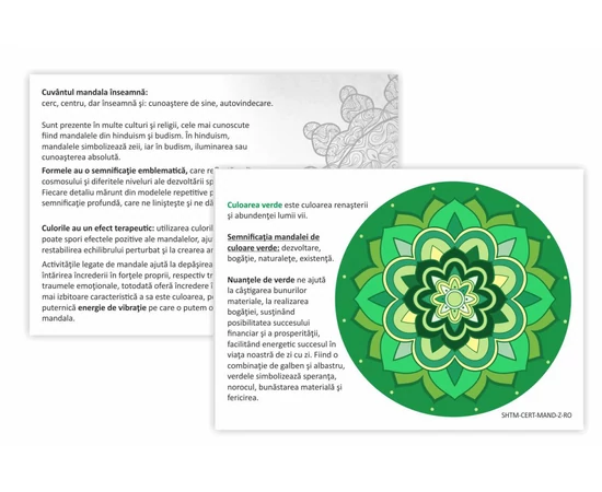 Cartelă specială cu descrierea şi semnificaţia mandalei