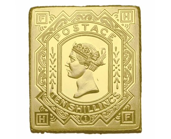 10 şilingi, 1878,  Marea Britanie, medalie-timbru placată cu aur